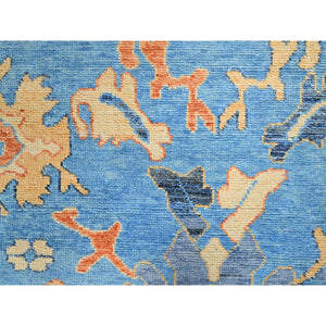8'4"x10'5" Bonnie Blue With Wide Borders, Hand Knotted, All Natural Wool, Vegetable Dyes, Vibrant Colors, Afghan Supple Collection, Durable Oushak Oriental Rug FWR519024