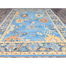 Load image into Gallery viewer, 9&#39;4&quot;x12&#39;4&quot; Norse Blue, Afghan Supple Collection, Vegetable Dyes, Repetitive Flower And Leaf Pattern On Borders, Pure Wool, Densely Woven, Oushak Inspired Design, Hand Knotted Oriental Rug FWR519036