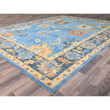 Load image into Gallery viewer, 9&#39;4&quot;x12&#39;4&quot; Norse Blue, Afghan Supple Collection, Vegetable Dyes, Repetitive Flower And Leaf Pattern On Borders, Pure Wool, Densely Woven, Oushak Inspired Design, Hand Knotted Oriental Rug FWR519036