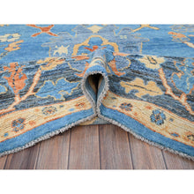 Load image into Gallery viewer, 9&#39;4&quot;x12&#39;4&quot; Norse Blue, Afghan Supple Collection, Vegetable Dyes, Repetitive Flower And Leaf Pattern On Borders, Pure Wool, Densely Woven, Oushak Inspired Design, Hand Knotted Oriental Rug FWR519036