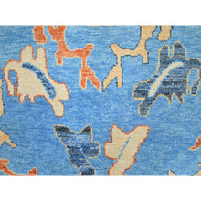 Load image into Gallery viewer, 9&#39;4&quot;x12&#39;4&quot; Norse Blue, Afghan Supple Collection, Vegetable Dyes, Repetitive Flower And Leaf Pattern On Borders, Pure Wool, Densely Woven, Oushak Inspired Design, Hand Knotted Oriental Rug FWR519036