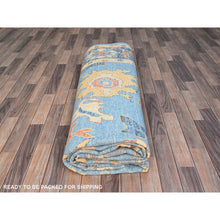 Load image into Gallery viewer, 9&#39;4&quot;x12&#39;4&quot; Norse Blue, Afghan Supple Collection, Vegetable Dyes, Repetitive Flower And Leaf Pattern On Borders, Pure Wool, Densely Woven, Oushak Inspired Design, Hand Knotted Oriental Rug FWR519036