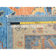 Load image into Gallery viewer, 9&#39;4&quot;x12&#39;4&quot; Norse Blue, Afghan Supple Collection, Vegetable Dyes, Repetitive Flower And Leaf Pattern On Borders, Pure Wool, Densely Woven, Oushak Inspired Design, Hand Knotted Oriental Rug FWR519036