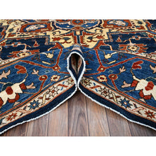 Load image into Gallery viewer, 9&#39;2&quot;x11&#39;8&quot; Space Cadet Blue, Densely Woven Extra Soft Wool, Hand Knotted With Large Centre Geometric Element, Natural Dyes With Carnelian Red Corners, Afghan Peshawar Serapi Heriz, Oriental Rug FWR519060