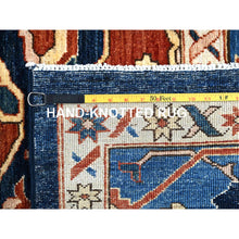 Load image into Gallery viewer, 9&#39;2&quot;x11&#39;8&quot; Space Cadet Blue, Densely Woven Extra Soft Wool, Hand Knotted With Large Centre Geometric Element, Natural Dyes With Carnelian Red Corners, Afghan Peshawar Serapi Heriz, Oriental Rug FWR519060