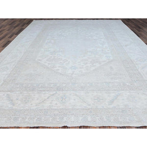 10'x13'7" Promenade White, Hand Knotted, Geometric Pattern, Soft To The Touch, Luxurious Wool, White Wash Peshawar, Chobi Oriental Rug FWR519066