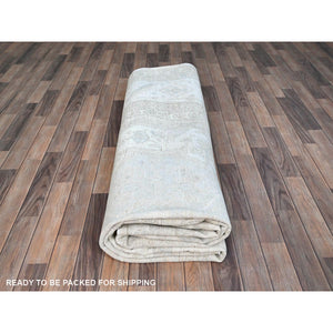 10'x13'7" Promenade White, Hand Knotted, Geometric Pattern, Soft To The Touch, Luxurious Wool, White Wash Peshawar, Chobi Oriental Rug FWR519066