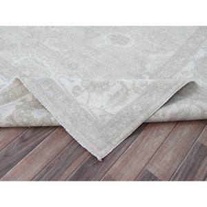 9'x11'10" Krypton Gray, White Wash Peshawar Chobi and Geometric Design, Natural Wool, Hand Knotted Soft to The Touch, Oriental Rug FWR519078