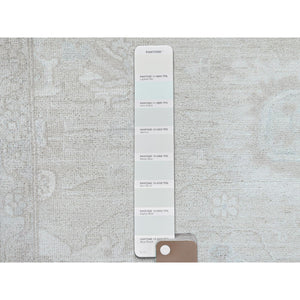 9'x11'10" Krypton Gray, White Wash Peshawar Chobi and Geometric Design, Natural Wool, Hand Knotted Soft to The Touch, Oriental Rug FWR519078