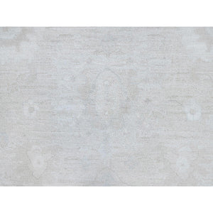 9'x11'10" Krypton Gray, White Wash Peshawar Chobi and Geometric Design, Natural Wool, Hand Knotted Soft to The Touch, Oriental Rug FWR519078