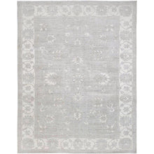 Load image into Gallery viewer, 9&#39;1&quot;x11&#39;5&quot; Silver Gray With Bistro White, Hand Knotted White Wash Peshawar Chobi With Floral Design, 100% Wool, Soft Pile, Oriental Rug FWR519084