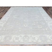 Load image into Gallery viewer, 9&#39;1&quot;x11&#39;5&quot; Silver Gray With Bistro White, Hand Knotted White Wash Peshawar Chobi With Floral Design, 100% Wool, Soft Pile, Oriental Rug FWR519084