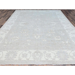 9'1"x11'5" Silver Gray With Bistro White, Hand Knotted White Wash Peshawar Chobi With Floral Design, 100% Wool, Soft Pile, Oriental Rug FWR519084