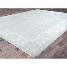 Load image into Gallery viewer, 9&#39;1&quot;x11&#39;5&quot; Silver Gray With Bistro White, Hand Knotted White Wash Peshawar Chobi With Floral Design, 100% Wool, Soft Pile, Oriental Rug FWR519084