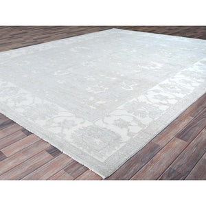 9'1"x11'5" Silver Gray With Bistro White, Hand Knotted White Wash Peshawar Chobi With Floral Design, 100% Wool, Soft Pile, Oriental Rug FWR519084