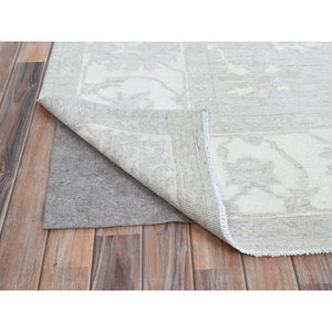 9'1"x11'5" Silver Gray With Bistro White, Hand Knotted White Wash Peshawar Chobi With Floral Design, 100% Wool, Soft Pile, Oriental Rug FWR519084