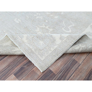 9'1"x11'5" Silver Gray With Bistro White, Hand Knotted White Wash Peshawar Chobi With Floral Design, 100% Wool, Soft Pile, Oriental Rug FWR519084