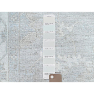 9'1"x11'5" Silver Gray With Bistro White, Hand Knotted White Wash Peshawar Chobi With Floral Design, 100% Wool, Soft Pile, Oriental Rug FWR519084