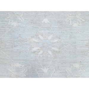 9'1"x11'5" Silver Gray With Bistro White, Hand Knotted White Wash Peshawar Chobi With Floral Design, 100% Wool, Soft Pile, Oriental Rug FWR519084