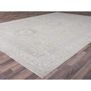 9'10"x13'10" Dove White, White Wash Peshawar, Natural Dyes, Hand Knotted, Extra Soft Wool, Samarkand Inspired Design, Oriental Rug FWR519120