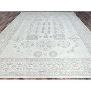 10'x13'6" Honeydew White, Khotan Design, White Wash Peshawar With Faded Colors, All Natural Wool, Hand Knotted, Natural Dyes, Oriental Rug FWR519126