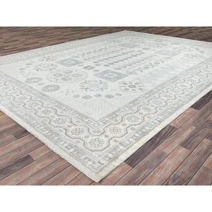 10'x13'6" Honeydew White, Khotan Design, White Wash Peshawar With Faded Colors, All Natural Wool, Hand Knotted, Natural Dyes, Oriental Rug FWR519126