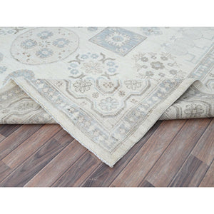 10'x13'6" Honeydew White, Khotan Design, White Wash Peshawar With Faded Colors, All Natural Wool, Hand Knotted, Natural Dyes, Oriental Rug FWR519126
