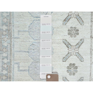 10'x13'6" Honeydew White, Khotan Design, White Wash Peshawar With Faded Colors, All Natural Wool, Hand Knotted, Natural Dyes, Oriental Rug FWR519126