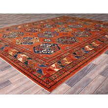 Load image into Gallery viewer, 8&#39;10&quot;x11&#39;10&quot; Sun Orange, Hand Knotted, Vegetable Dyes, Natural Wool, Denser Weave, Afghan Super Kazak with Geometric Elements, Oriental Rug FWR519234