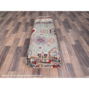 8'10"x11'9" Wrought Iron Gray and Shoji White, Soft Pure Wool, Vegetable Dyes, Afghan Super Kazak with All Over Medallions, Hand Knotted, Oriental Rug FWR519240