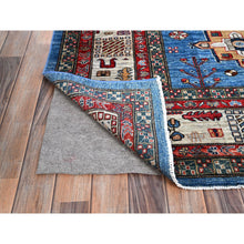 Load image into Gallery viewer, 8&#39;2&quot;x10&#39;3&quot; Azure Blue, Ivory Border, Afghan Super Kazak With Geometric Medallions, Vegetable Dyes Denser Weave, Natural Wool Hand Knotted, Oriental Rug FWR519270