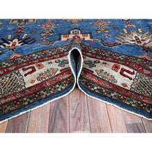 Load image into Gallery viewer, 8&#39;2&quot;x10&#39;3&quot; Azure Blue, Ivory Border, Afghan Super Kazak With Geometric Medallions, Vegetable Dyes Denser Weave, Natural Wool Hand Knotted, Oriental Rug FWR519270