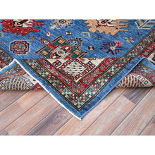 Load image into Gallery viewer, 8&#39;2&quot;x10&#39;3&quot; Azure Blue, Ivory Border, Afghan Super Kazak With Geometric Medallions, Vegetable Dyes Denser Weave, Natural Wool Hand Knotted, Oriental Rug FWR519270