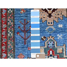 Load image into Gallery viewer, 8&#39;2&quot;x10&#39;3&quot; Azure Blue, Ivory Border, Afghan Super Kazak With Geometric Medallions, Vegetable Dyes Denser Weave, Natural Wool Hand Knotted, Oriental Rug FWR519270
