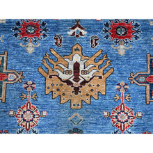 Load image into Gallery viewer, 8&#39;2&quot;x10&#39;3&quot; Azure Blue, Ivory Border, Afghan Super Kazak With Geometric Medallions, Vegetable Dyes Denser Weave, Natural Wool Hand Knotted, Oriental Rug FWR519270