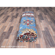 Load image into Gallery viewer, 8&#39;2&quot;x10&#39;3&quot; Azure Blue, Ivory Border, Afghan Super Kazak With Geometric Medallions, Vegetable Dyes Denser Weave, Natural Wool Hand Knotted, Oriental Rug FWR519270