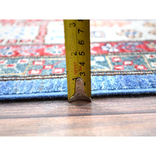 Load image into Gallery viewer, 8&#39;2&quot;x10&#39;3&quot; Azure Blue, Ivory Border, Afghan Super Kazak With Geometric Medallions, Vegetable Dyes Denser Weave, Natural Wool Hand Knotted, Oriental Rug FWR519270