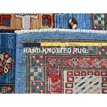 Load image into Gallery viewer, 8&#39;2&quot;x10&#39;3&quot; Azure Blue, Ivory Border, Afghan Super Kazak With Geometric Medallions, Vegetable Dyes Denser Weave, Natural Wool Hand Knotted, Oriental Rug FWR519270