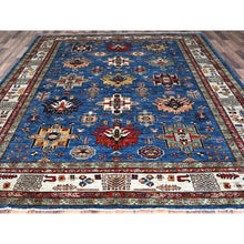 Load image into Gallery viewer, 8&#39;2&quot;x10&#39;1&quot; Cerulean Blue, Densely Woven Extra Soft Wool, Hand Knotted Afghan Super Kazak With Geometric Medallions, Natural Dyes, Oriental Rug FWR519294
