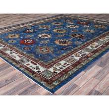 Load image into Gallery viewer, 8&#39;2&quot;x10&#39;1&quot; Cerulean Blue, Densely Woven Extra Soft Wool, Hand Knotted Afghan Super Kazak With Geometric Medallions, Natural Dyes, Oriental Rug FWR519294