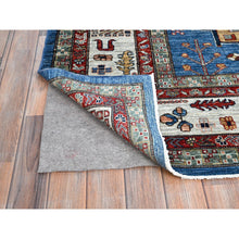 Load image into Gallery viewer, 8&#39;2&quot;x10&#39;1&quot; Cerulean Blue, Densely Woven Extra Soft Wool, Hand Knotted Afghan Super Kazak With Geometric Medallions, Natural Dyes, Oriental Rug FWR519294