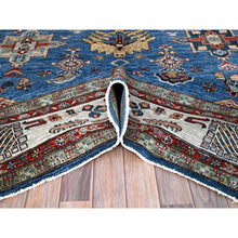 Load image into Gallery viewer, 8&#39;2&quot;x10&#39;1&quot; Cerulean Blue, Densely Woven Extra Soft Wool, Hand Knotted Afghan Super Kazak With Geometric Medallions, Natural Dyes, Oriental Rug FWR519294