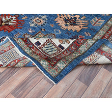 Load image into Gallery viewer, 8&#39;2&quot;x10&#39;1&quot; Cerulean Blue, Densely Woven Extra Soft Wool, Hand Knotted Afghan Super Kazak With Geometric Medallions, Natural Dyes, Oriental Rug FWR519294