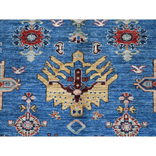 Load image into Gallery viewer, 8&#39;2&quot;x10&#39;1&quot; Cerulean Blue, Densely Woven Extra Soft Wool, Hand Knotted Afghan Super Kazak With Geometric Medallions, Natural Dyes, Oriental Rug FWR519294