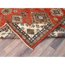 Load image into Gallery viewer, 8&#39;2&quot;x10&#39; Real Red, Densely Woven 100% Wool, Hand Knotted Afghan Super Kazak With Tribal Medallions, Vegetable Dyes, Oriental Rug FWR519306