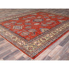 Load image into Gallery viewer, 8&#39;1&quot;x10&#39; Gypsy Red And Pointing White, Denser Weave, Vegetable Dyes, Pure Wool, Afghan Super Kazak With Geometric Elements, Hand Knotted, Oriental Rug FWR519312