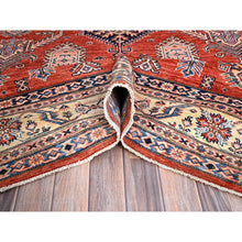 Load image into Gallery viewer, 8&#39;1&quot;x10&#39; Gypsy Red And Pointing White, Denser Weave, Vegetable Dyes, Pure Wool, Afghan Super Kazak With Geometric Elements, Hand Knotted, Oriental Rug FWR519312