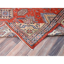 Load image into Gallery viewer, 8&#39;1&quot;x10&#39; Gypsy Red And Pointing White, Denser Weave, Vegetable Dyes, Pure Wool, Afghan Super Kazak With Geometric Elements, Hand Knotted, Oriental Rug FWR519312