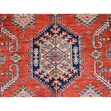 Load image into Gallery viewer, 8&#39;1&quot;x10&#39; Gypsy Red And Pointing White, Denser Weave, Vegetable Dyes, Pure Wool, Afghan Super Kazak With Geometric Elements, Hand Knotted, Oriental Rug FWR519312