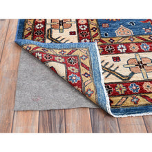 Load image into Gallery viewer, 10&#39;x13&#39;8&quot; Dodger Blue With All White, Hand Knotted, Afghan Super Kazak With Tribal Medallions Design, Natural Dyes, Soft Wool, Oriental Rug FWR519318